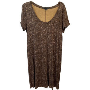 Womens Small S/S Gia Scoop T-Shirt Dress - Racing Leopard Taupe, Social Standard
